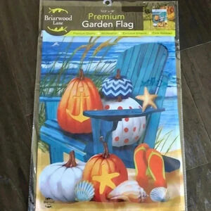 Garden Flag Fall At The Beach, ocean, nautical, pumpkins,seashells,Autumn